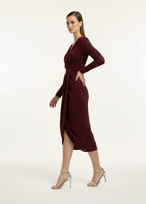Marc Angelo VELVET Midi Dress MA8131 BURGUNDY