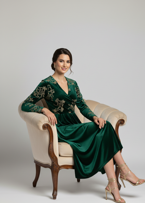 Marc Angelo VELVET Midi Dress MA81188 GREEN