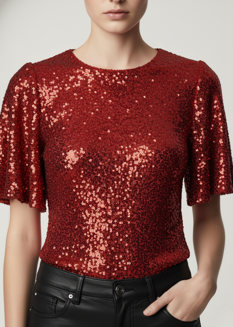 MARCANGELO SEQUIN TOP MA32266 RED