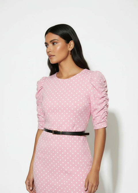 MA3104 Polka Dot Midi Dress pink