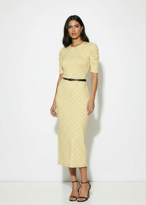 MA3104 Polka Dot Midi Dress yellow