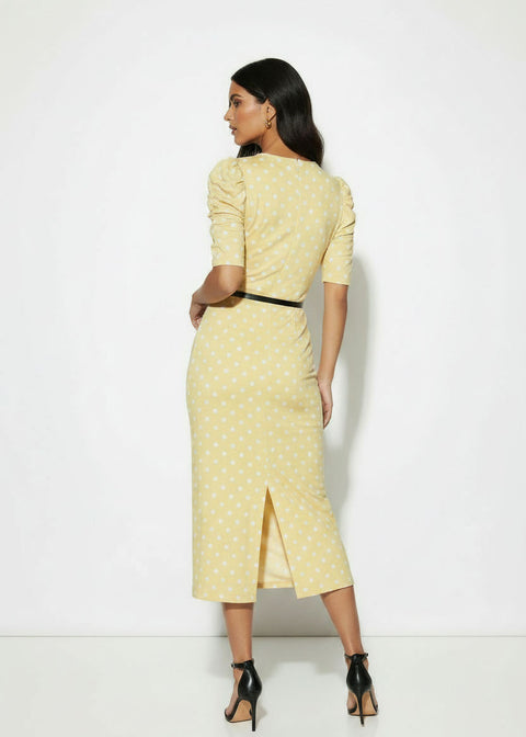 MA3104 Polka Dot Midi Dress yellow
