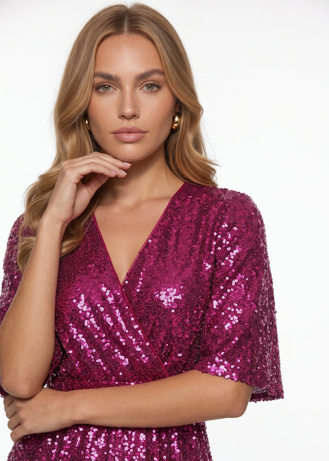 Marc Angelo Sequin Midi Dress MA51338 BERRY