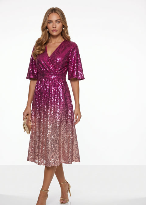 Marc Angelo Sequin Midi Dress MA51338 BERRY
