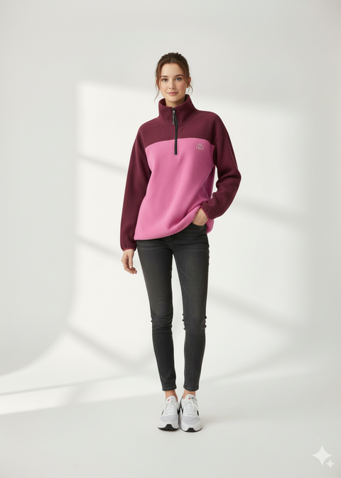The Wander Fleece in Contrast Burgundy USCO45515