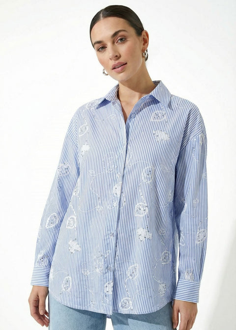 MARCANGELO SEQUIN EMBROIDERED SHIRT MA1550 BLU - Marc Angelo