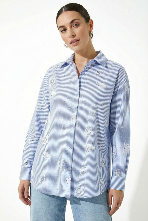 MARCANGELO SEQUIN EMBROIDERED SHIRT MA1550 BLU - Marc Angelo