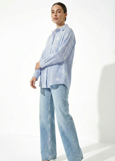 MARCANGELO SEQUIN EMBROIDERED SHIRT MA1550 BLU - Marc Angelo