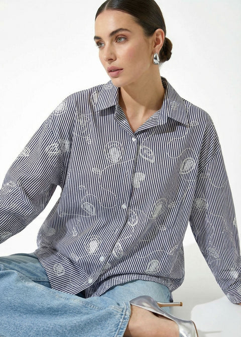 MARCANGELO SEQUIN EMBROIDERED SHIRT MA1550 NVY - Marc Angelo