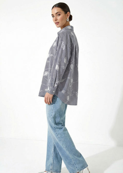 MARCANGELO SEQUIN EMBROIDERED SHIRT MA1550 NVY - Marc Angelo