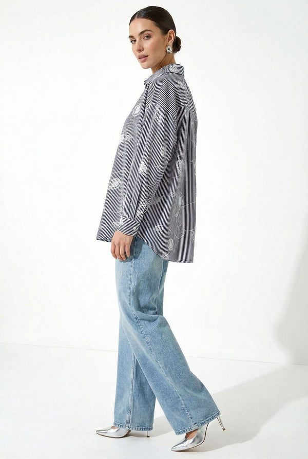 MARCANGELO SEQUIN EMBROIDERED SHIRT MA1550 NVY - Marc Angelo