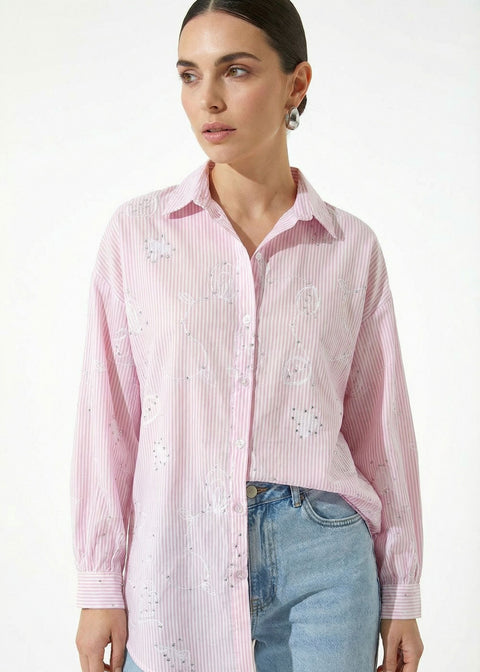 MARCANGELO SEQUIN EMBROIDERED SHIRT MA1550 PNK - Marc Angelo