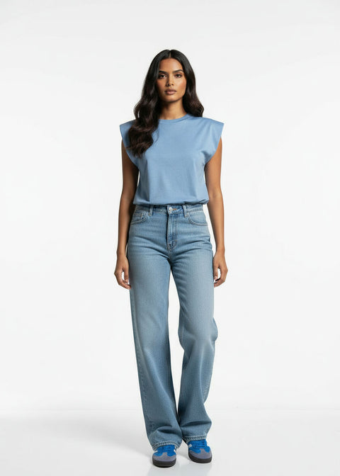 Structured Shoulder Sleeveless Top PD1760 BLUE - Marc Angelo