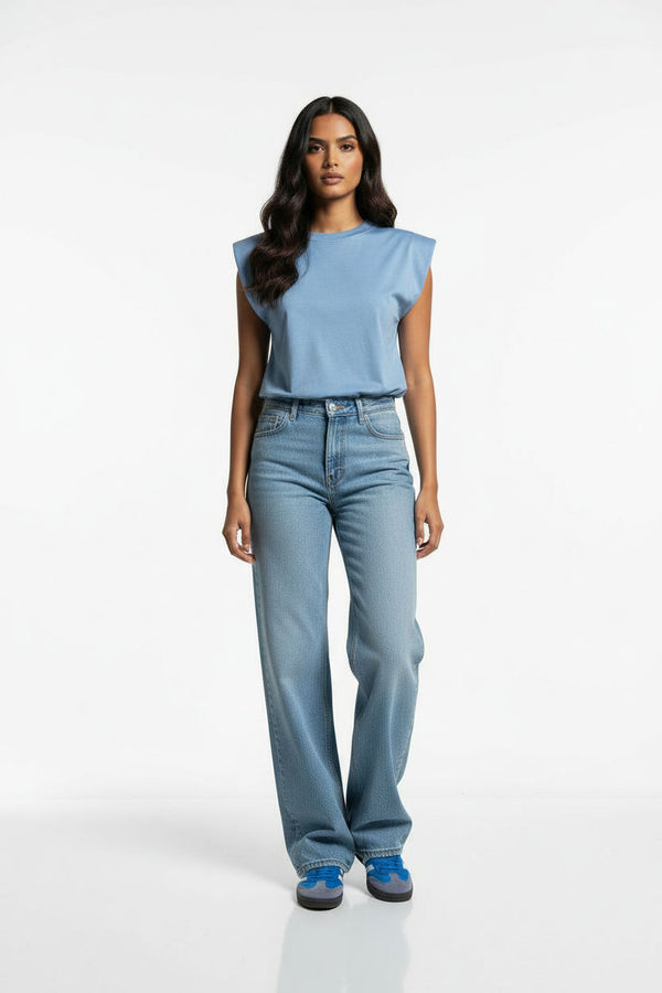Structured Shoulder Sleeveless Top PD1760 BLUE - Marc Angelo