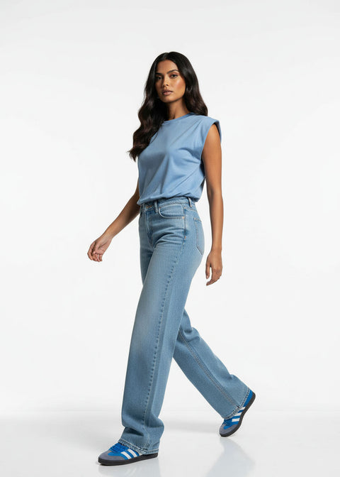 Structured Shoulder Sleeveless Top PD1760 BLUE - Marc Angelo