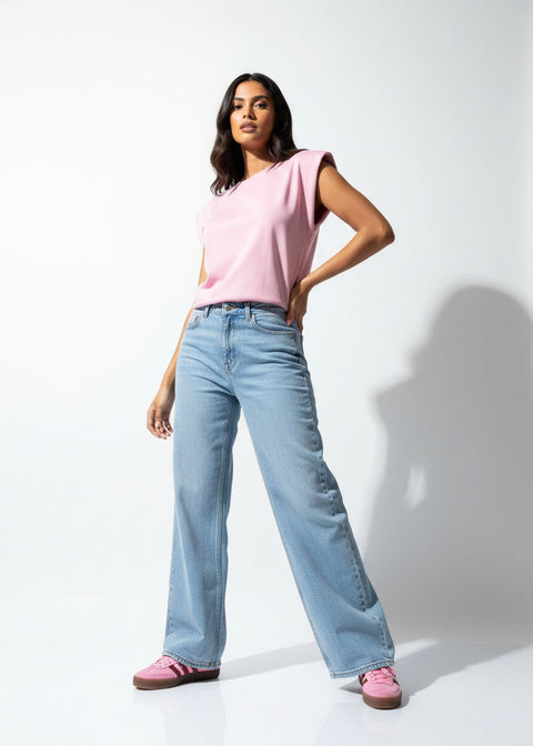 Structured Shoulder Sleeveless Top PD1760 Baby Pink - Marc Angelo