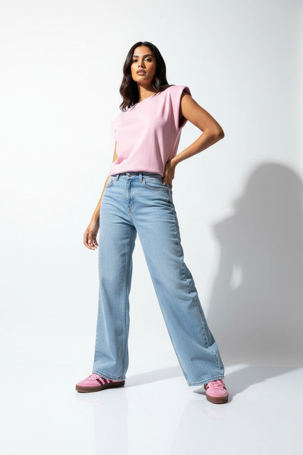 Structured Shoulder Sleeveless Top PD1760 Baby Pink - Marc Angelo