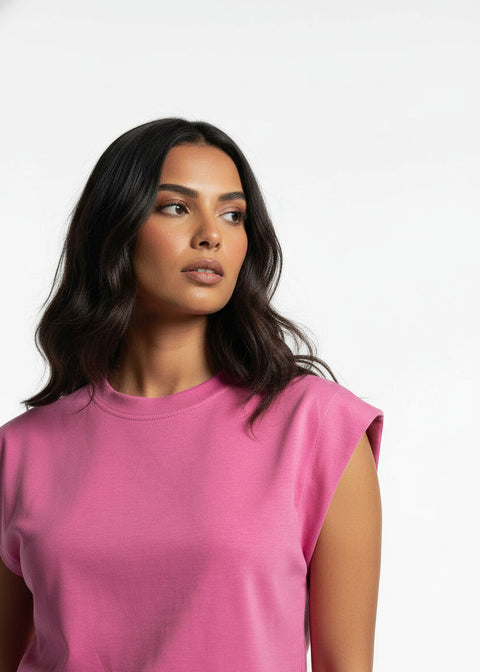 Structured Shoulder Sleeveless Top PD1760 Candy pink - Marc Angelo