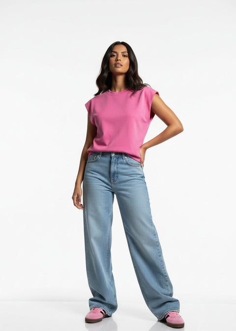 Structured Shoulder Sleeveless Top PD1760 Candy pink - Marc Angelo