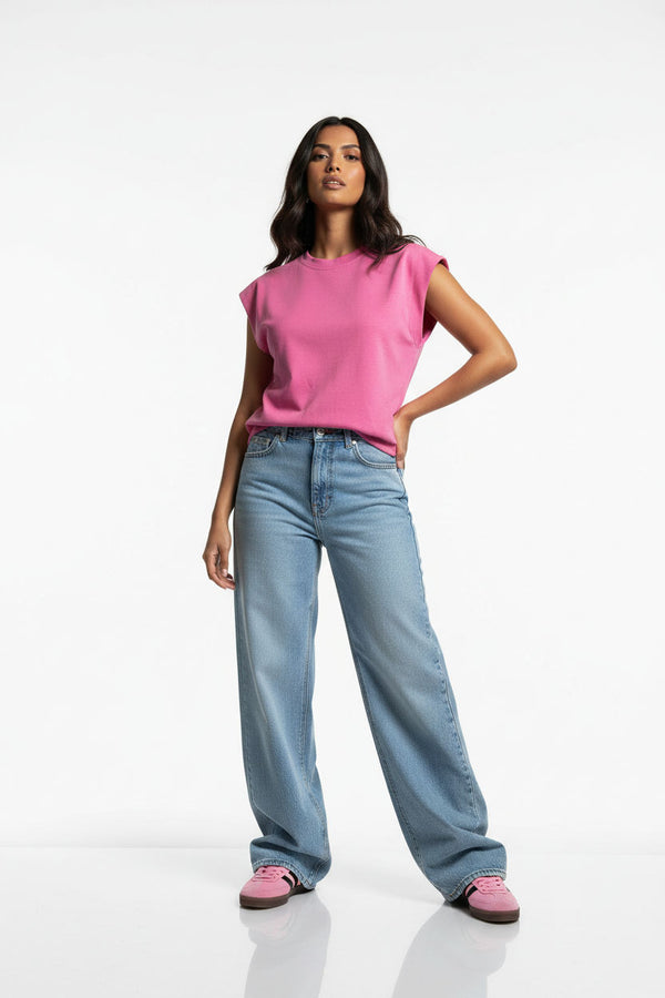 Structured Shoulder Sleeveless Top PD1760 Candy pink - Marc Angelo