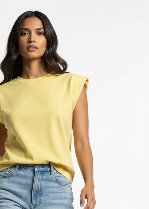 Structured Shoulder Sleeveless Top PD1760 YELLOW - Marc Angelo