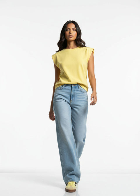 Structured Shoulder Sleeveless Top PD1760 YELLOW - Marc Angelo