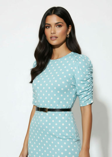 MA3104 Polka Dot Midi Dress blue - Marc Angelo