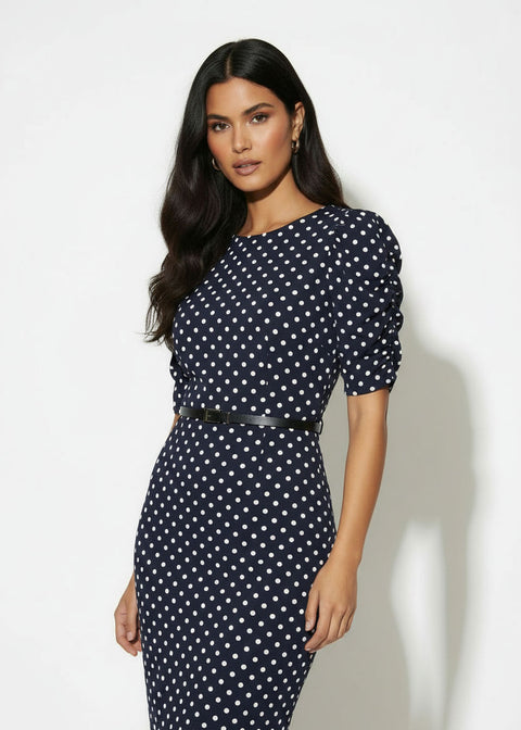 MA3104 Polka Dot Midi Dress navy