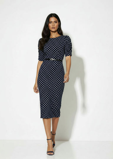 MA3104 Polka Dot Midi Dress navy - Marc Angelo