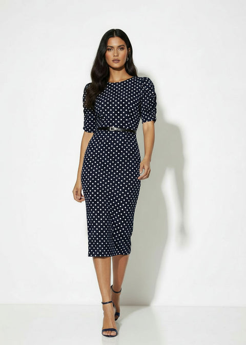MA3104 Polka Dot Midi Dress navy