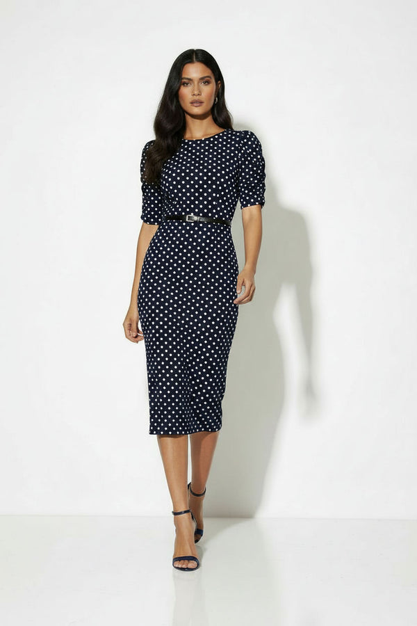 MA3104 Polka Dot Midi Dress navy