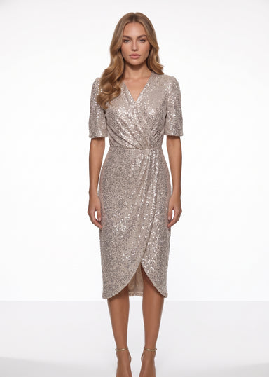 Marc Angelo Sequin Midi Dress MA31340 CHAMPAGNE - Marc Angelo