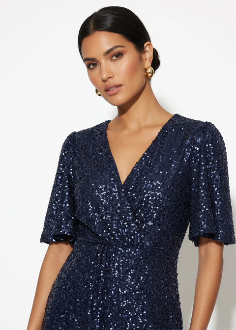 Marc Angelo Sequin Midi Dress MA31340 NAVY