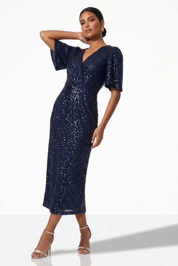 Marc Angelo Sequin Midi Dress MA31340 NAVY