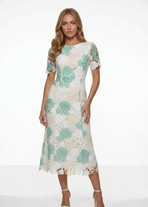 MA31352 FLORAL LACE DRESS IN GREEN