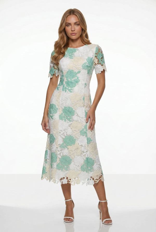 MA31352 FLORAL LACE DRESS IN GREEN