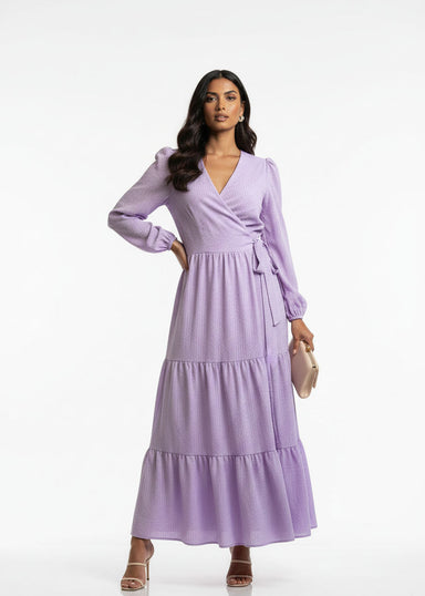 MA3186 D85 PURPLE WRAP DRESS - Marc Angelo