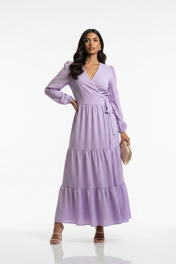 MA3186 D85 PURPLE WRAP DRESS - Marc Angelo