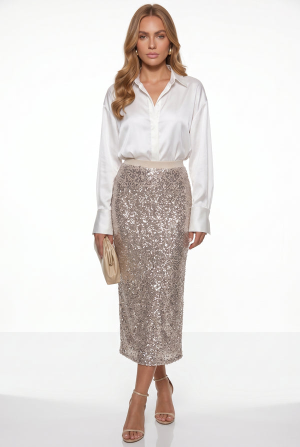 Marc Angelo SEQUIN MIDI SKIRT MA33213 champagne