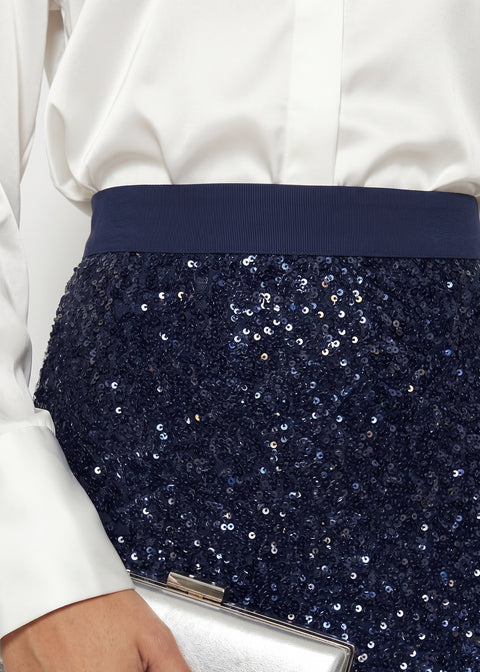 Marc Angelo SEQUIN MIDI SKIRT MA33213 NAVY