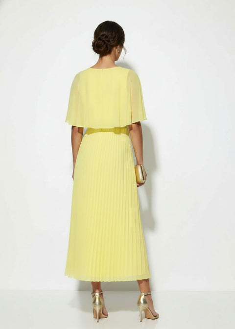 MA38890 YELLOW PLEATED CHIFFON MIDI DRESS