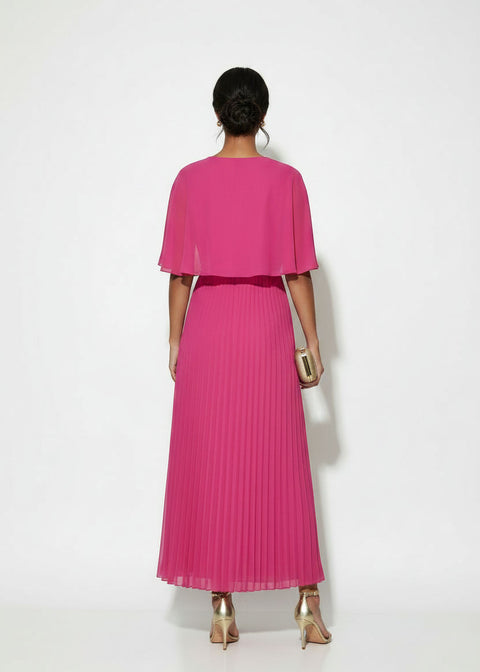 MA38890 FUSCHIA PLEATED CHIFFON MIDI DRESS