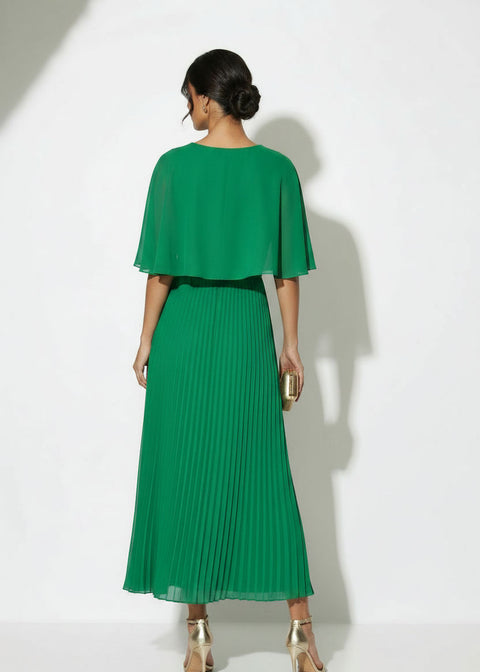MA38890 GREEN PLEATED CHIFFON MIDI DRESS