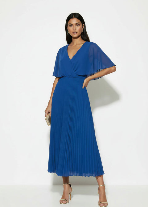MA38890 ROYAL BLUE PLEATED CHIFFON MIDI DRESS