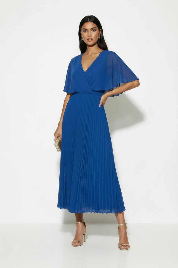 MA38890 ROYAL BLUE PLEATED CHIFFON MIDI DRESS - Marc Angelo