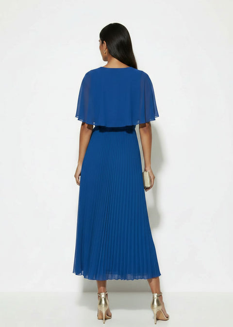 MA38890 ROYAL BLUE PLEATED CHIFFON MIDI DRESS