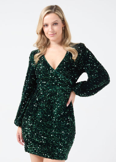 Marc Angelo Sequin Wrap Dress MA41102 GREEN