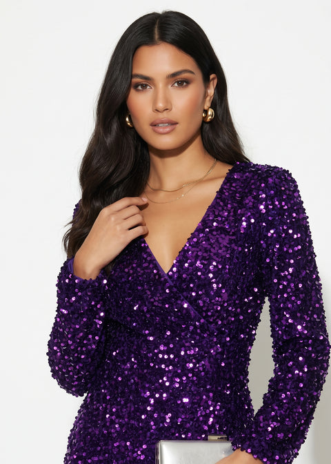 Marc Angelo Sequin Wrap Dress MA41102 D118 PURPLE