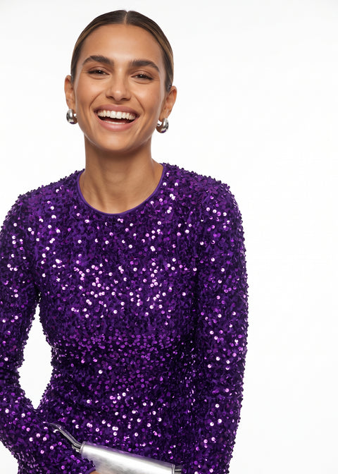 Marc Angelo Sequin Wrap Dress MA41103 PURPLE