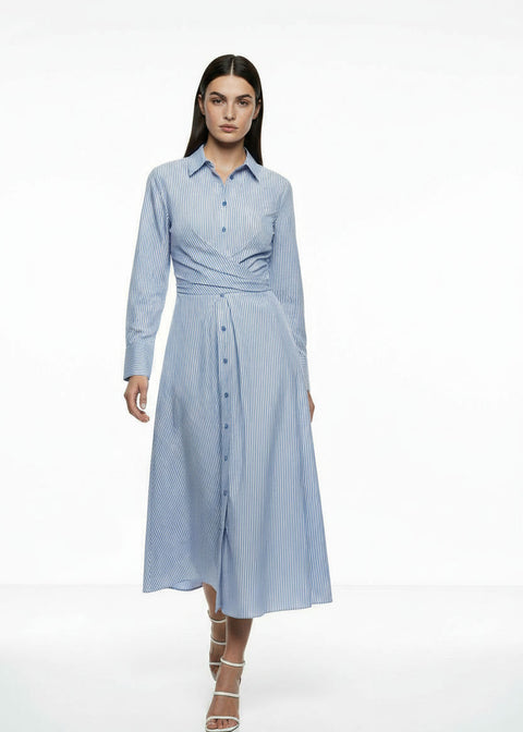 MA41345 Striped Shirt Midi Dress blue